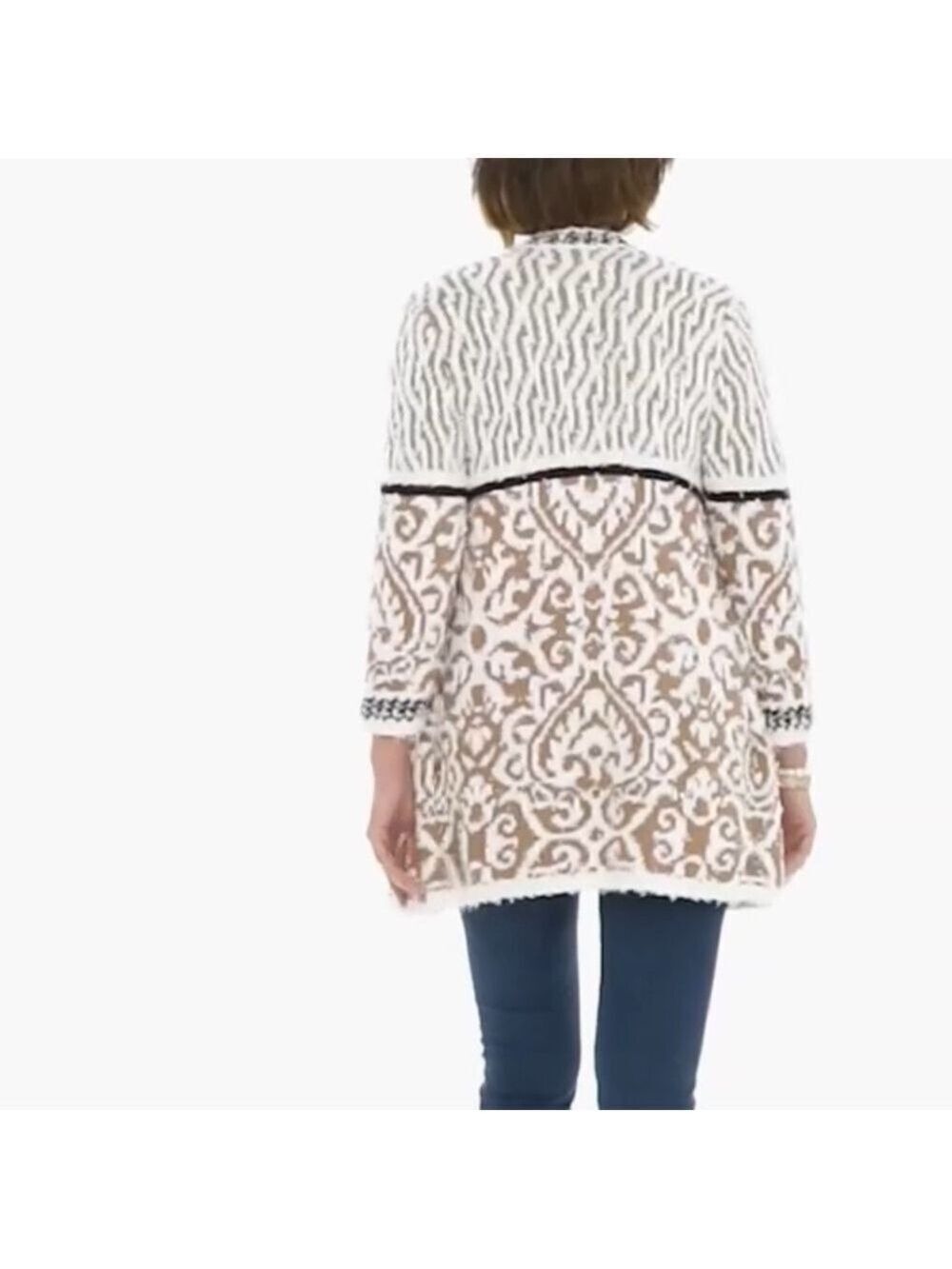 CHICOS Pattern Mix Audrey Open Front Oversized Cardigan Eyelash 3/4 Sleeves XL - Picture 3 of 8